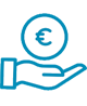 Icono de mano con símbolo del euro encima