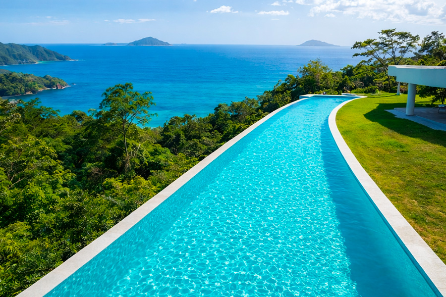Piscina infinity de lujo con sistema de cloración salina Innowater frente al mar
